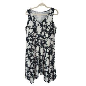 J Jill Sun Dress Womens L‎ White Black Floral Knit Sleeveless